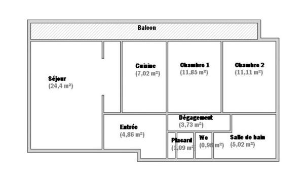 Appartement Paris 3 pièce(s) 70m² + Balcon de 12m²