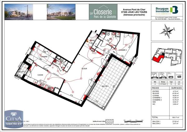 Appartement à louer 3 pièces 106.17m² Joué-lès-Tours (37300)