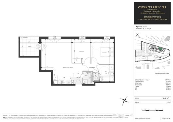 Appartement T3 à vendre  3 pièces - 62,44 m 2   FAVERGES SEYTHENEX  - 74