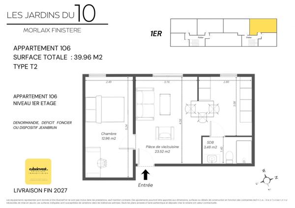 Appartement à vendre 2 pièces 40 m² Morlaix