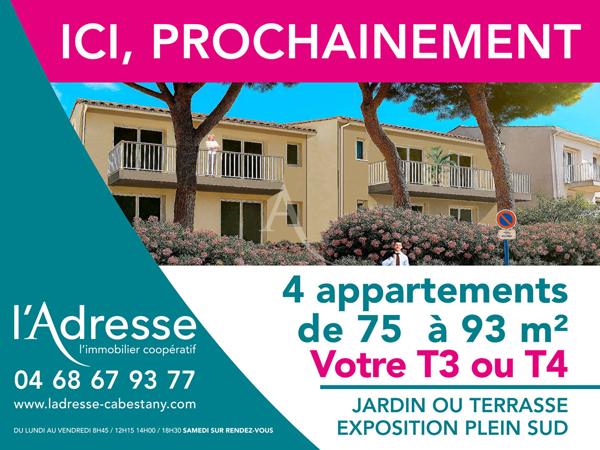 APPARTEMENTS NEUF T3/4 DANS PETITE RESIDENCE EN CENTRE DE CABESTANY