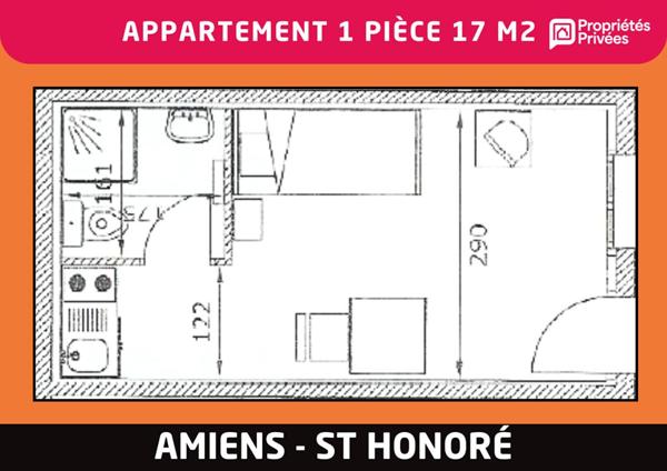 Appartement 1 pièce 17 m2 - Amiens St Honoré-Jeanne d'Arc