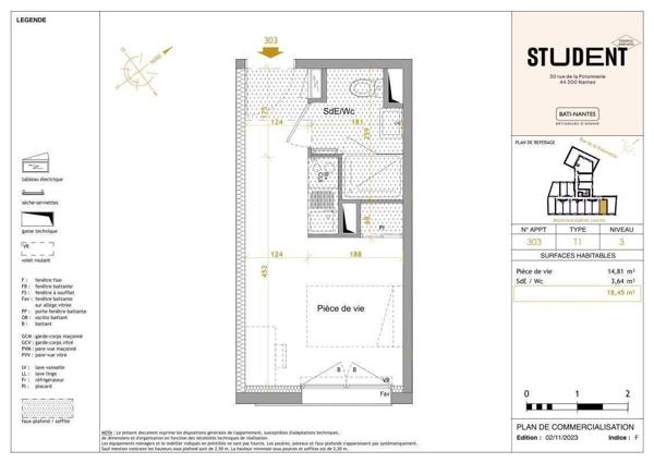 Appartement 1 pièce - 44300 Nantes -  Perverie