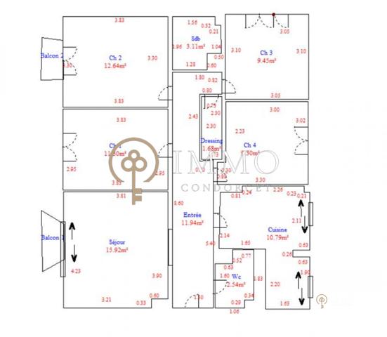 Apt 5 pièces 89m² COEUR DE VILLE