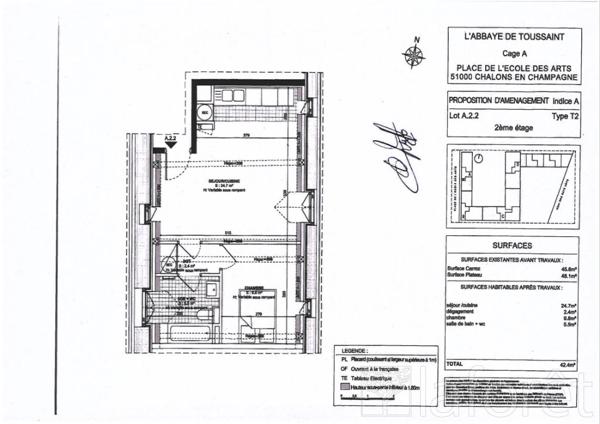 Location appartement près de Châlons-en-Champagne - 2 pièce(s) - 42 m² - 536 €/mois