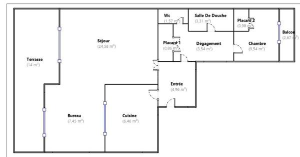 Appartement  grand 2 P  de 63m² en dernier étage à Cagnes-sur-Mer :quartier Hippodrome