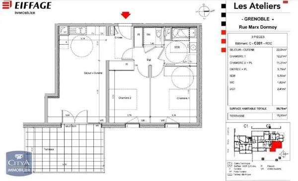 Appartement à louer 3 pièces 59.78m²