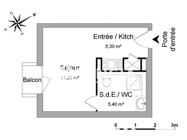 Location Studio 21.9 m² - 730 RUE DE LA CROIX DE LAVIT Montpellier 34090