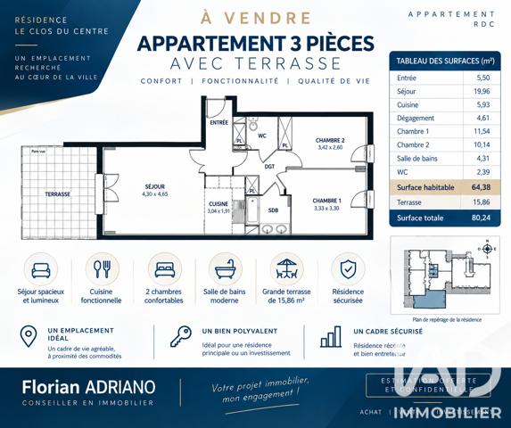 Appartement à vendre 3 pièces 63,38 m² Argenteuil