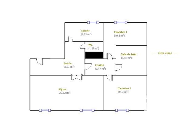 Appartement à vendre 3 pièces 63 m² Paris 15
