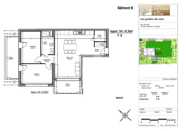 Appartement Amberieu En Bugey 3 pièce(s) 67.85 m2