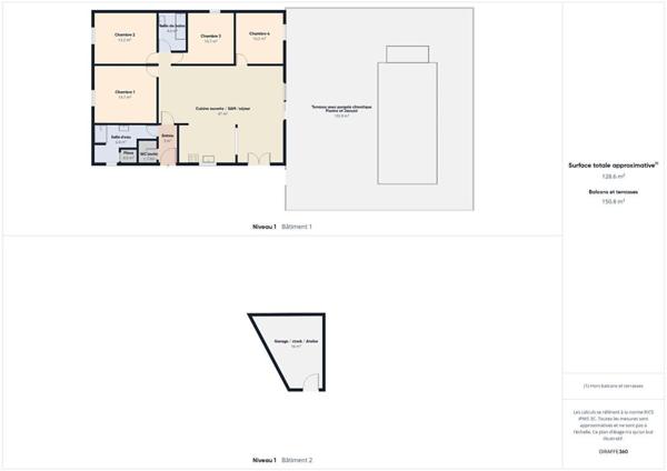 Maison de plain-pied 4 chambres avec piscine et garage - Lagorce 319 000  HAI