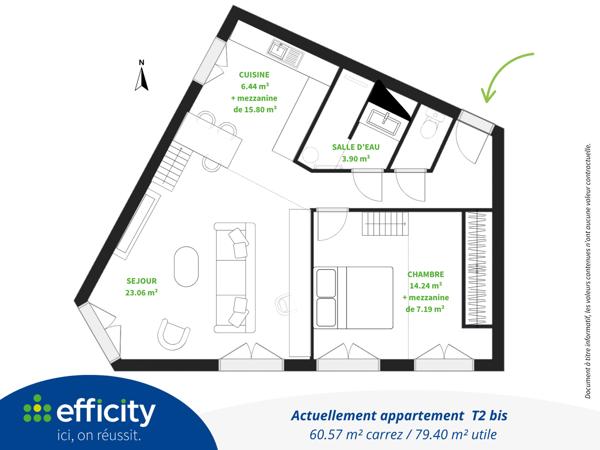 Appartement 3 pièces - 79 m² Exclusivité efficity