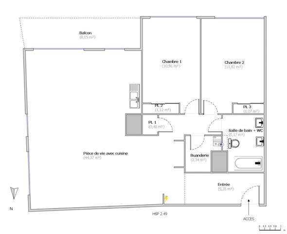 Villeurbanne (69100) BRS - T3 de 82 m2 avec balcon