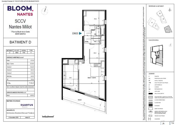 Appartement * 4 Pièces * 71 M² * 44300 Nantes * 798 * 90 * 888, Nantes 44300