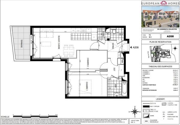 Appartement F3 à vendre  3 pièces - 61,96 m2 GIF SUR YVETTE - 91