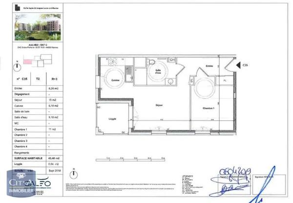 Appartement à louer 2 pièces 43.75m² Nantes (44300)