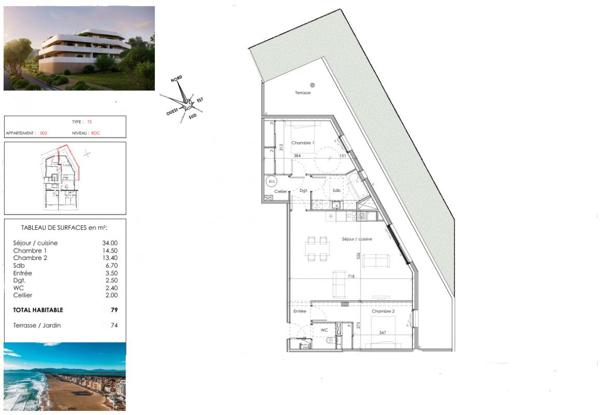 Appartement lumineux avec vaste extérieur. Entre mer et centre-ville !