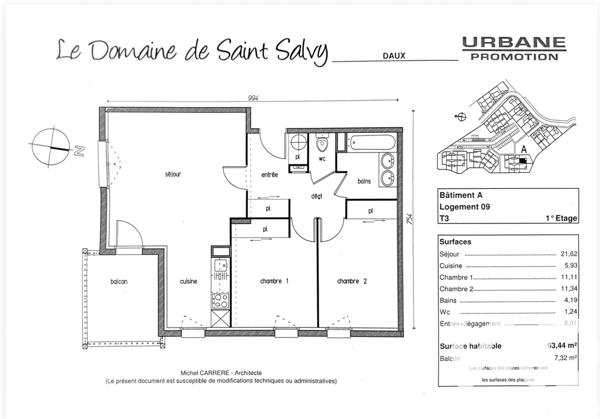 Appartement à vendre 3 pièces 63,81 m² Daux