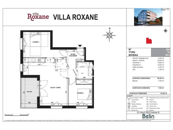 Location Appartement 3 pièces 60.2 m² - RESIDENCE VILLA ROXANE - 47 RUE EDMOND ROSTAND Toulouse 31200