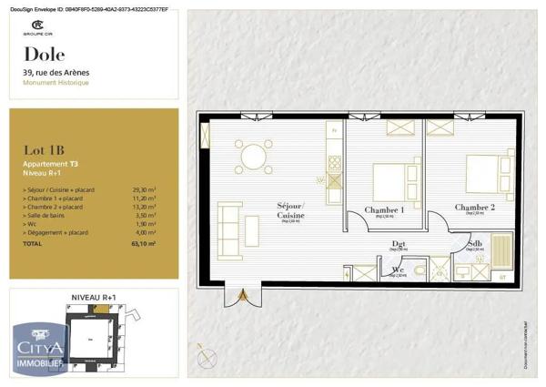 Appartement à louer 3 pièces 63.1m² Dole (39100)