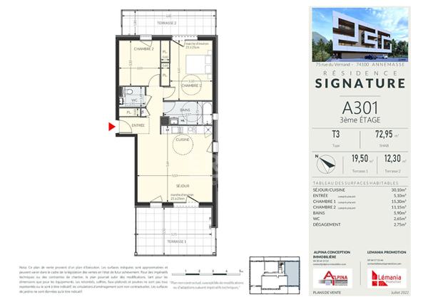 Appartement 3 pièces de 72m²