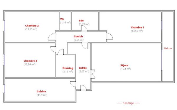 Appartement 4 pièces - 91 m² Exclusivité efficity