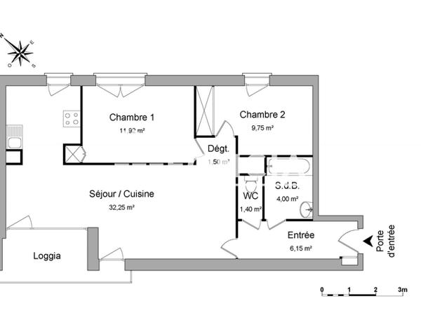 Location Appartement 3 pièces 68.19 m² - 14 RUE DIANE FOSSEY Nantes 44300