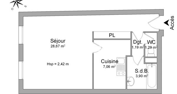 Location Studio 42.11 m² - Niort 79000