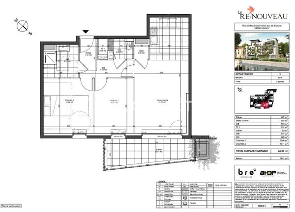 Location appartement Nancy - 3 pièce(s) - 65 m² - 905 €/mois