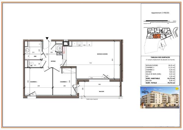 T3 63 m², Terrasse exposée Sud, Parking. Hyper centre Béziers