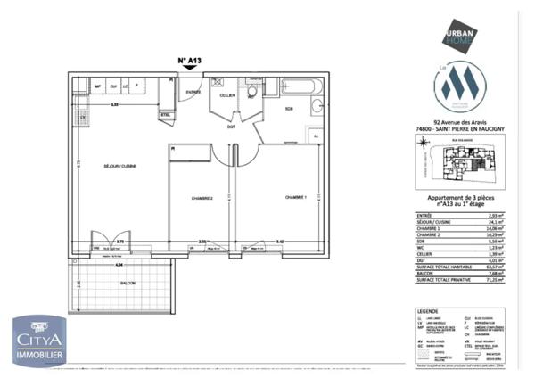 Location appartement 3 pièces de 63.57m²