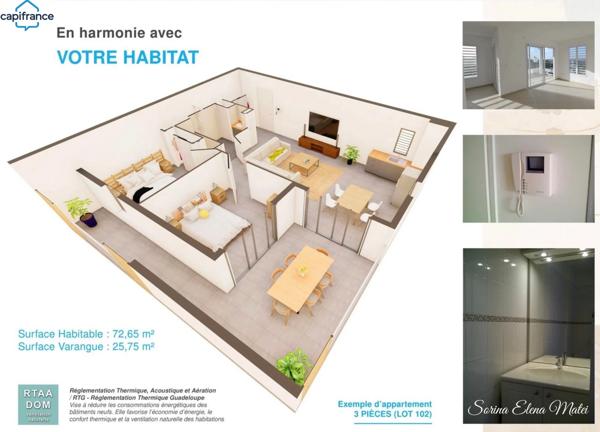 BAIE-MAHAULT –  Appartement T2 avec terrasse