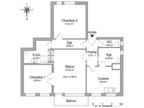 Location Appartement 3 pièces 65.06 m² - 3 PLACE FRANCOIS MITTERAND Tomblaine 54510