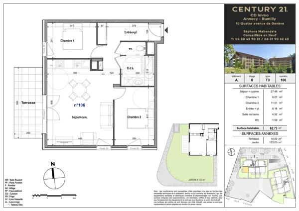 Appartement T3 à vendre  3 pièces - 62,73 m 2   FAVERGES SEYTHENEX  - 74