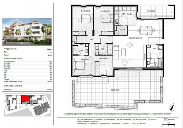 Appartement T4 à vendre  4 pièces - 136,80 m 2   BAILLARGUES  - 34