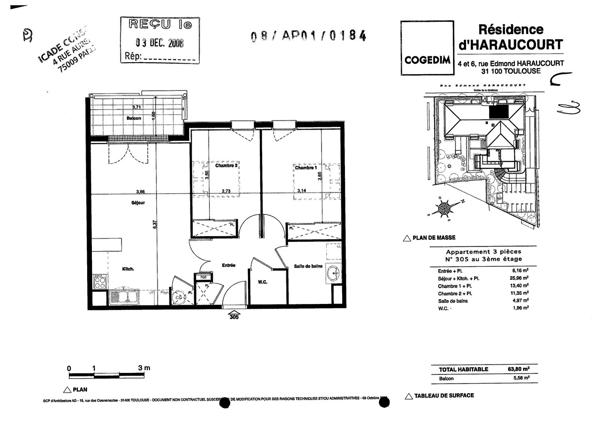 Toulouse 31100 Quartier des Pradettes , SANS FRAIS AGENCE T3 récent de 63.80m²  avec terrasse de 5.58m² parking en sous sol