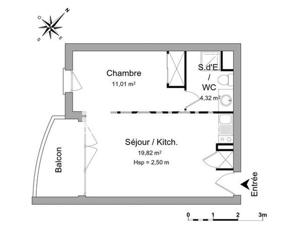 Location Appartement 2 pièces 35.2 m² - 36 BD JEAN MOULIN Marseille 13005