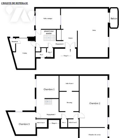 Paris 16e Passy - Duplex 5e et 6e étage avec balcon. 151.4m² carrez. 3 chambres, 3 salles d'eau.