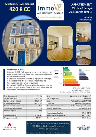 Appartement T1 bis – Réf. ROSE
