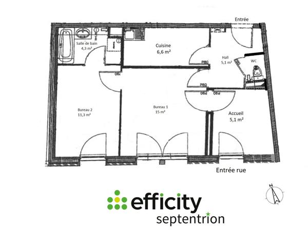 Bureau 3 pièces - 51 m² Exclusivité efficity