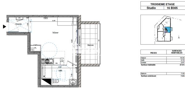 Location Studio 27.91 m² - Voisins-le-bretonneux 78960