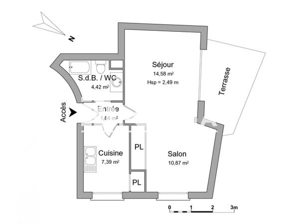 Location Appartement 2 pièces 39.1 m² - RUE DE L'HOTEL DE VILLE Challans 85300