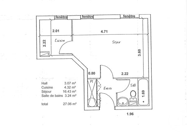 Appartement F1 à vendre  1 pièce - 27,06 m2 PANTIN - 93