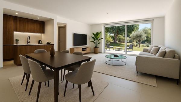 Appartement de type F3 de 73,9 m² + 25 m² de terrasse + 240 m² de jardin + box en supplément