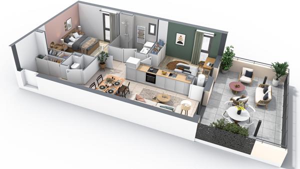 Appartement Neuf , Sisteron  04200 3 pièce(s) 58.61 m2 +  terrasse de 26m²  , Lot 202