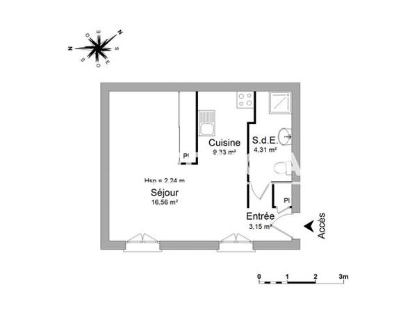 Location Studio 33.35 m² - 24 RUE HERVET Rueil Malmaison 92500