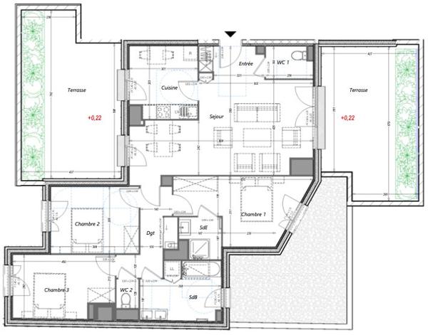 RARE SUR TALENCE DERNIER ETAGE DOUBLE TERRASSE ET PARKINGS