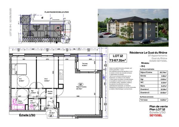 Appartement T3 avec balcon à vendre à Seyssel 01 avec vue Rhône