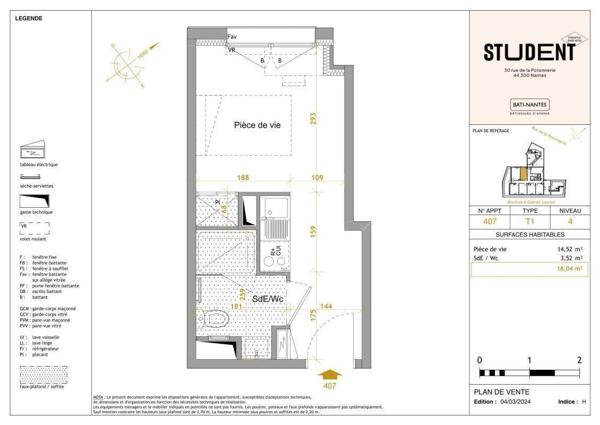 Appartement 1 pièce - 44300 Nantes -  Perverie